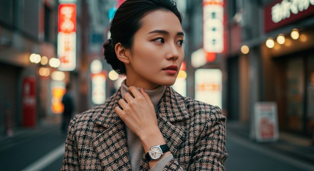 パテックフィリップのカラトラバを着用する女性モデル