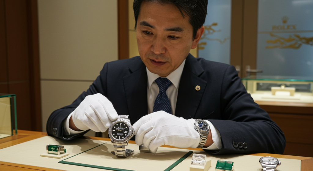 ヨットマスターを査定する男性