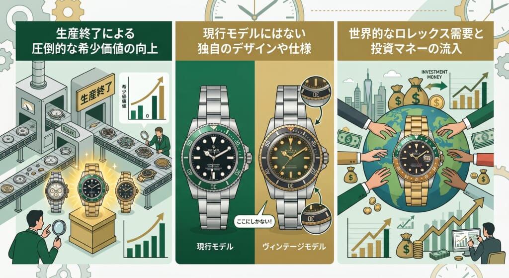 ロレックスの廃盤モデルが価格高騰する3つの理由