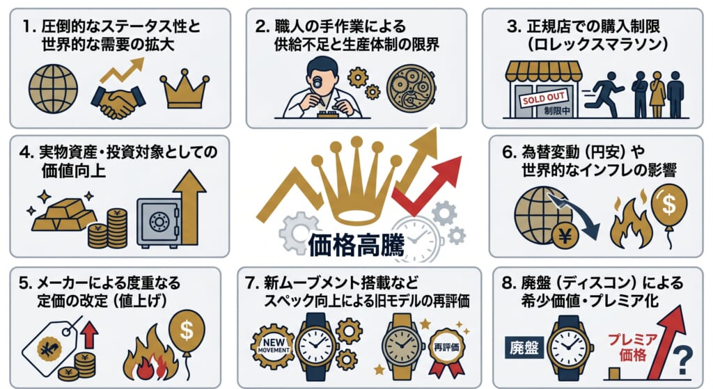ロレックスの価格が高騰し続ける8つの理由