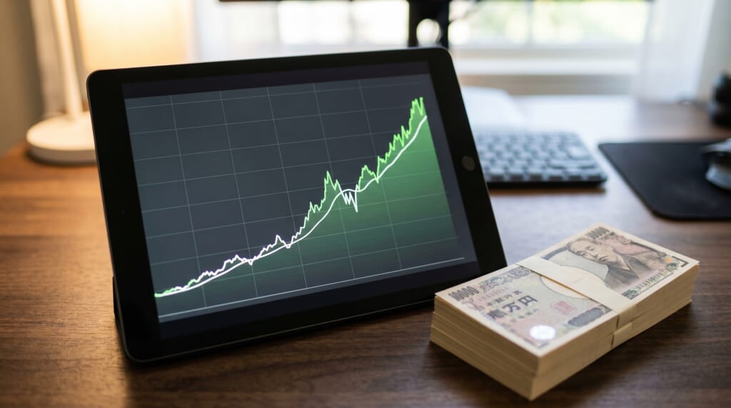 価格チャートと札束