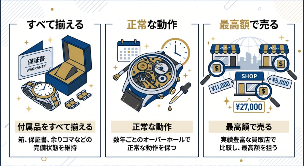 腕時計の資産価値を下げない！少しでも高く売るためのコツ