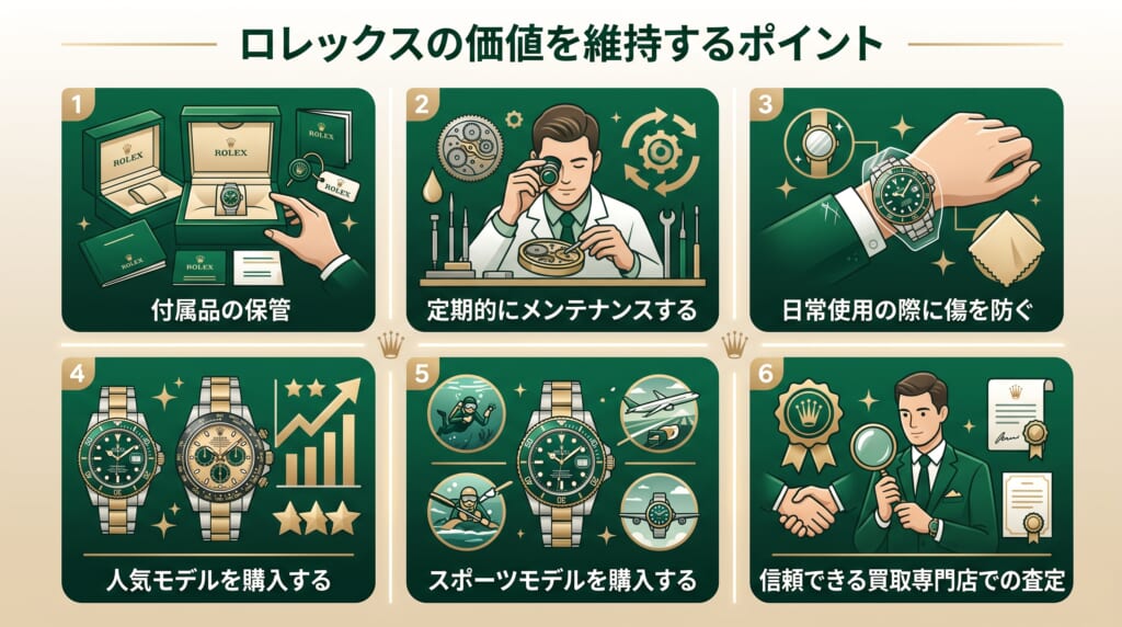 ロレックスの価値が下がらないようにするポイント