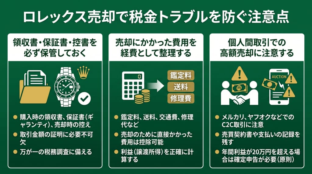 ロレックス売却で税金トラブルを防ぐための3つの注意点