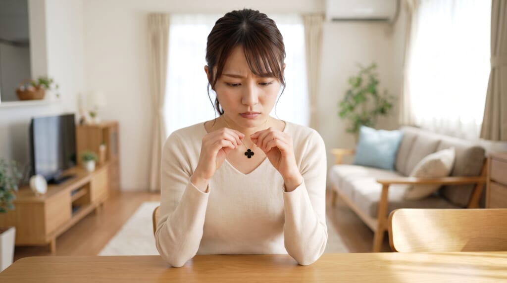 ヴァンクリネックレスに悩む女性