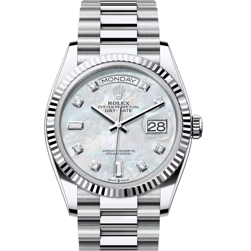 ロレックス　デイデイト36　128236　ホワイトマザーオブパール　ダイヤモンド